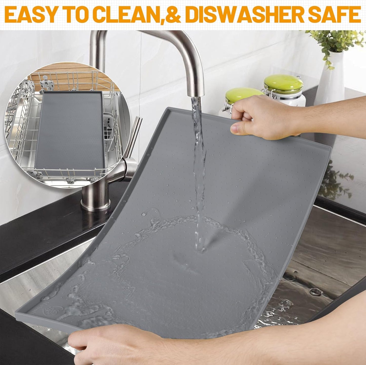 Dog Feeding Mat,100% Waterproof BPA Free Silicone Pet Food and Water Bowl Placemat,Dishwasher, High Raised Edge to Prevent Spills,Nonslip Tray to Stop Messes on Floor (19"X12"X0.5", Grey)