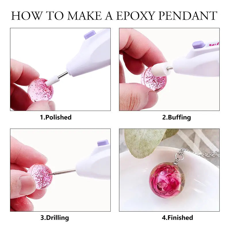 A Set Drill Equipments with 7 Drill Screw Epoxy Resin Jewelry Making Tools Grinding Polishing Tools for Jewelry Craft DIY