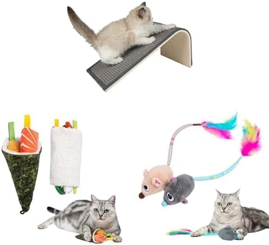Catify Ultimate Cat Play Gift Set – Scratcher Ramp, Sushi Roll Catnip Toys & Squeaking Mice Toys
