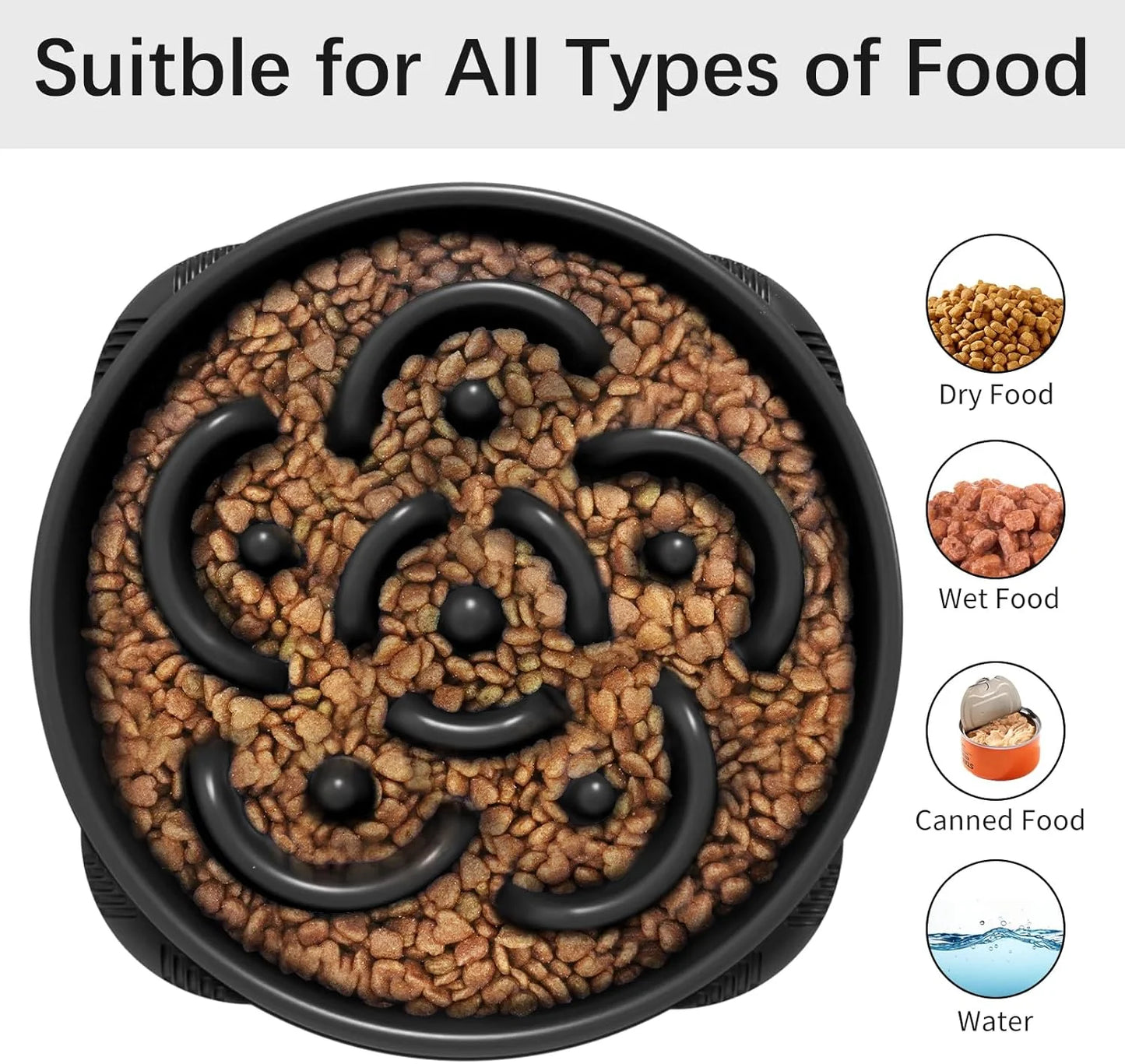 Slow Feeder Dog Bowls, Non Slip Cat Food Bowls, Bloat Stop Maze Dishes, Interactive Feeder for All Breeds 4 Cup Gray&Black