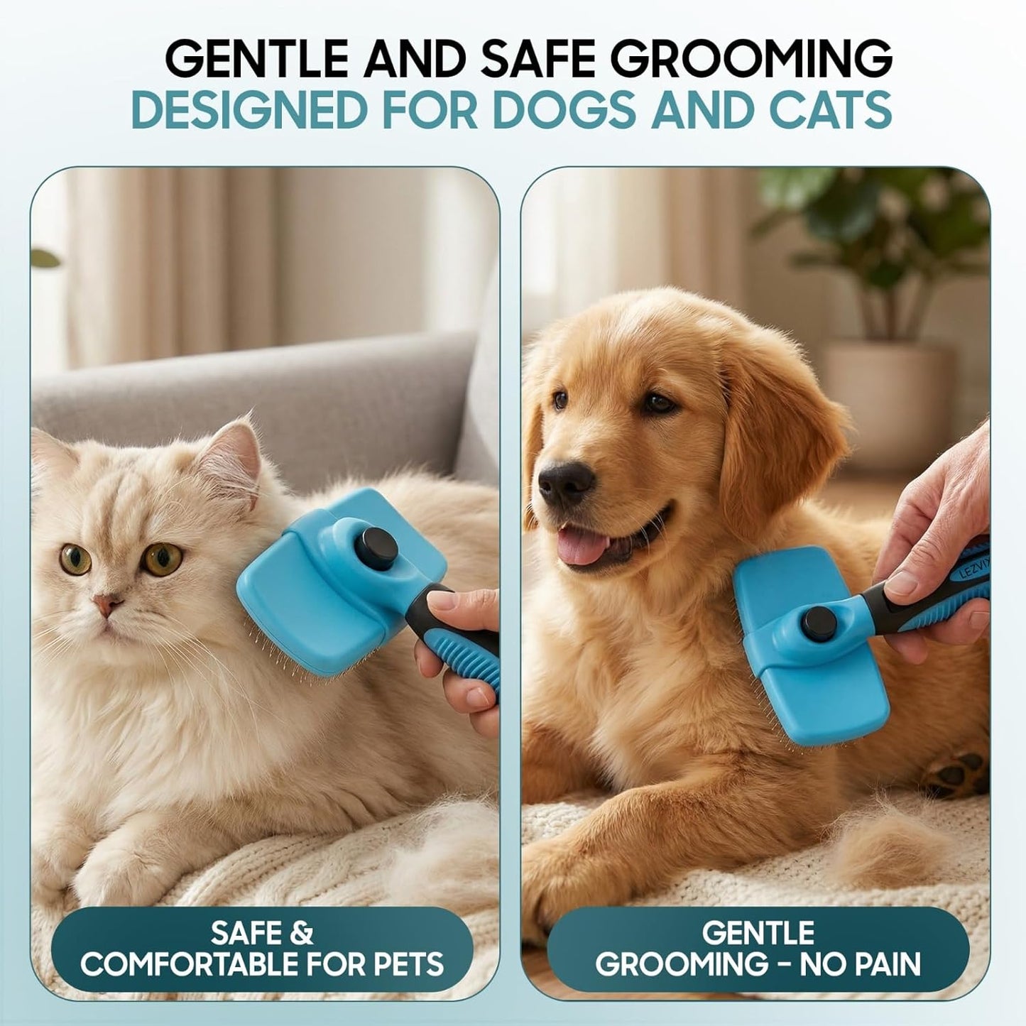 Self Cleaning Slicker Brush for Dogs & Cats – Dog & Cat Grooming Brush for Shedding, Deshedding, Undercoat Care & Loose Fur Removal