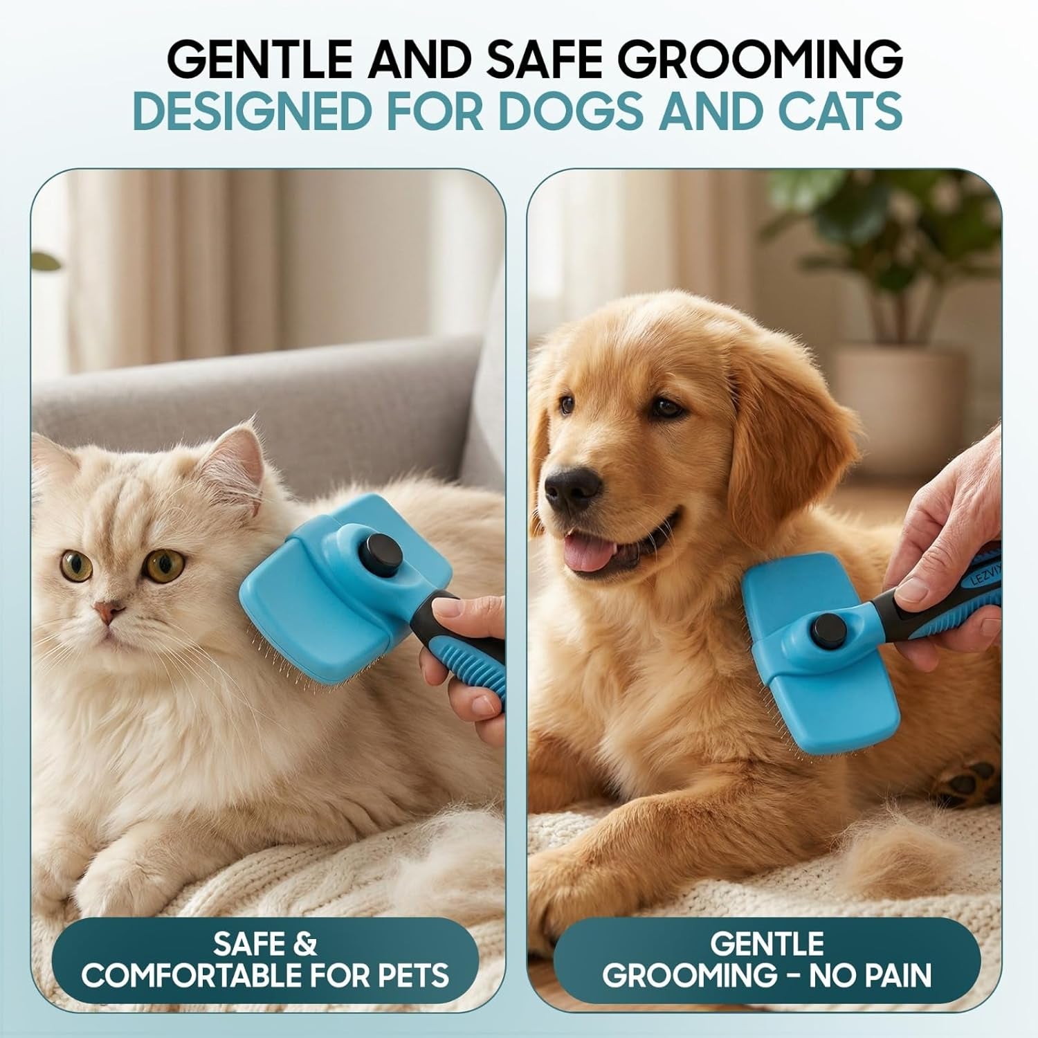 Self Cleaning Slicker Brush for Dogs & Cats – Dog & Cat Grooming Brush for Shedding, Deshedding, Undercoat Care & Loose Fur Removal