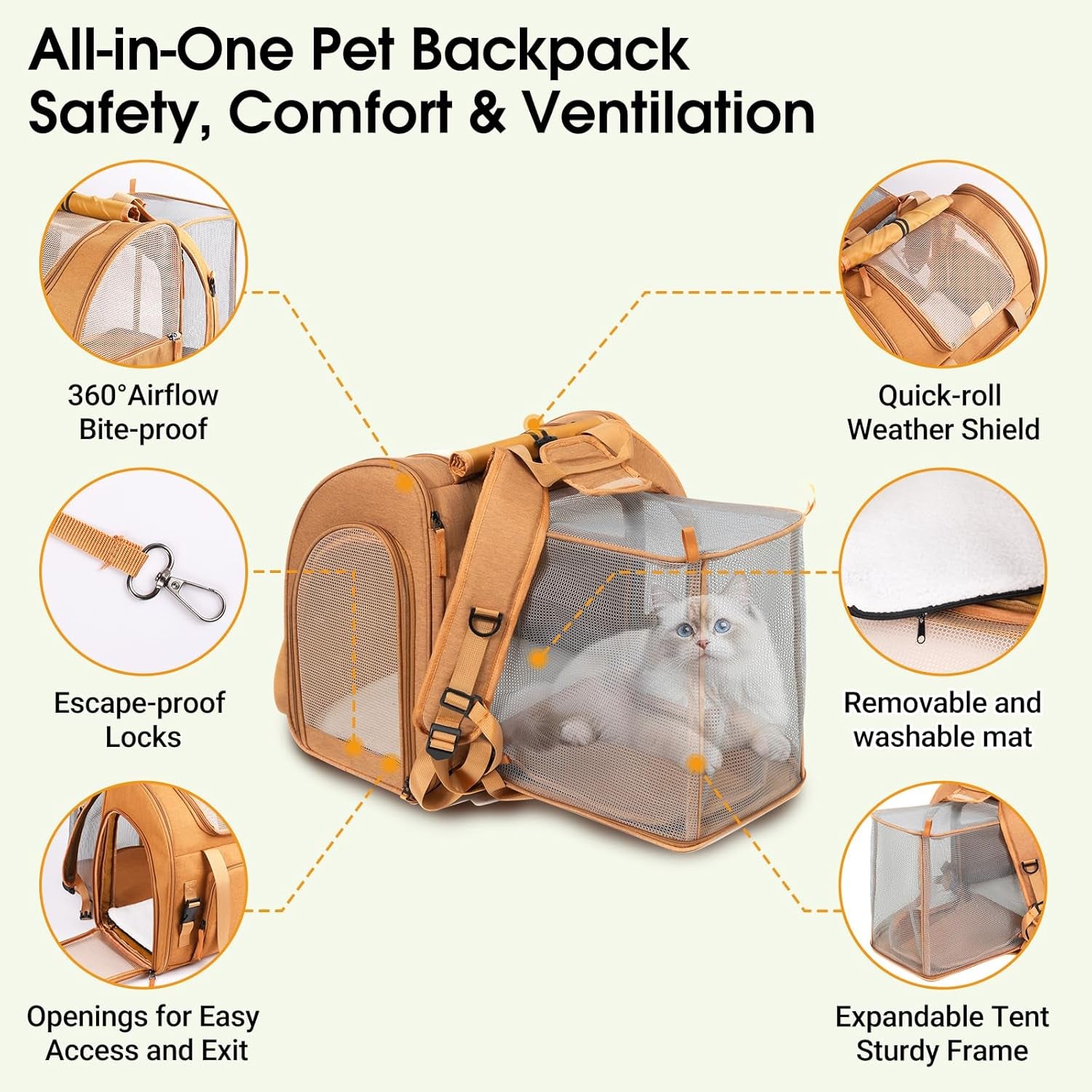 Expandable Carrier Backpack for Big Cats Small Dogs, Airline Approved Pet Carrier Backpack,Foldable Breathable Travel Backpack, Portable Pet Carrier Backpack with Safety Leash, Hiking & Travel
