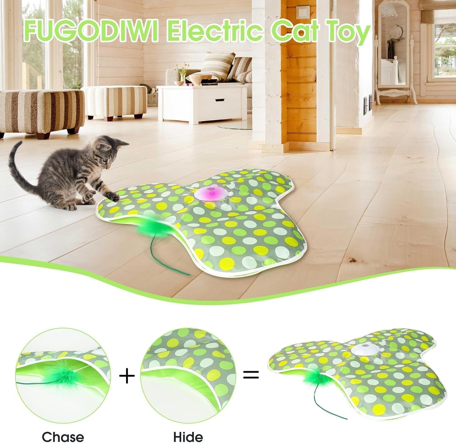 Interactive Cat Toys for Indoor Cats & Kittens - Automatic Hide & Seek Toy with Feather Tail,Squeaky Mouse Sounds, Motion Activated,Usb Rechargeable Boredom Relief & Self Play Enrichment Game