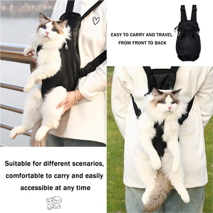 Pet Carrier Backpack, Adjustable Pet Front Carriers for Small Medium Dogs Cats 5-18 Lbs, Legs Out, Dog Cat Carrier Backpack for Hiking,Camping,Traveling,Cycling (Black, Medium（Fit:5-10Lb）)