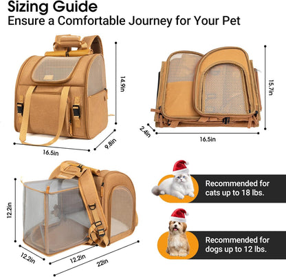 Expandable Carrier Backpack for Big Cats Small Dogs, Airline Approved Pet Carrier Backpack,Foldable Breathable Travel Backpack, Portable Pet Carrier Backpack with Safety Leash, Hiking & Travel