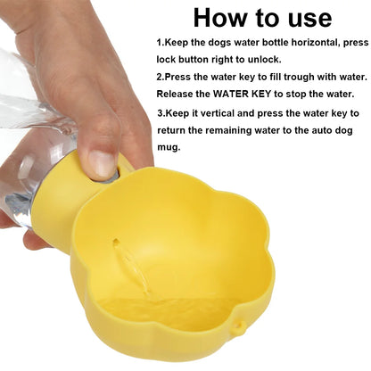 2 in 1 Dog Water Bottle with Food Container 530Ml Outdoor Portable Pet Water Dispenser Feeding Bowl for Small Large Dogs Cats