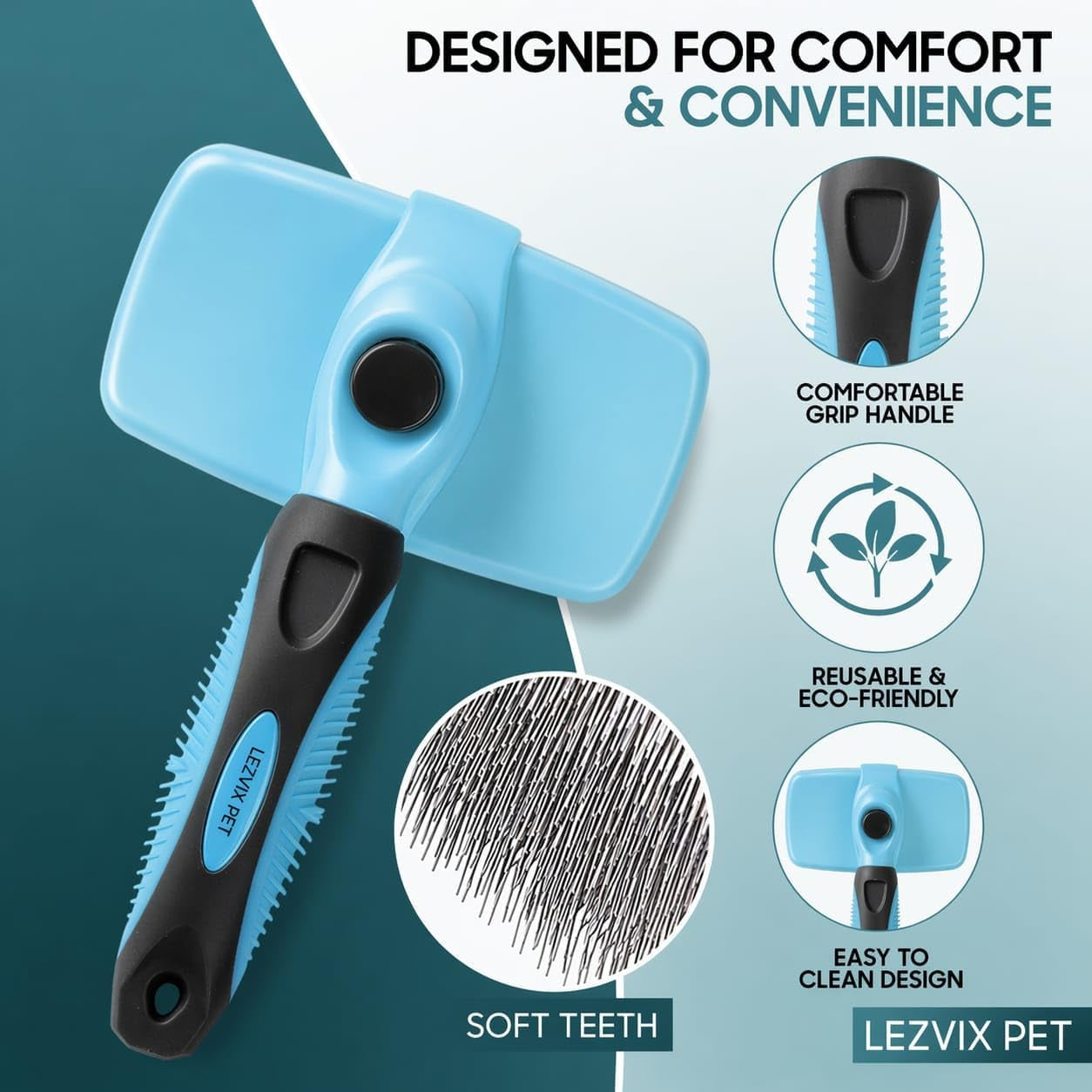 Self Cleaning Slicker Brush for Dogs & Cats – Dog & Cat Grooming Brush for Shedding, Deshedding, Undercoat Care & Loose Fur Removal