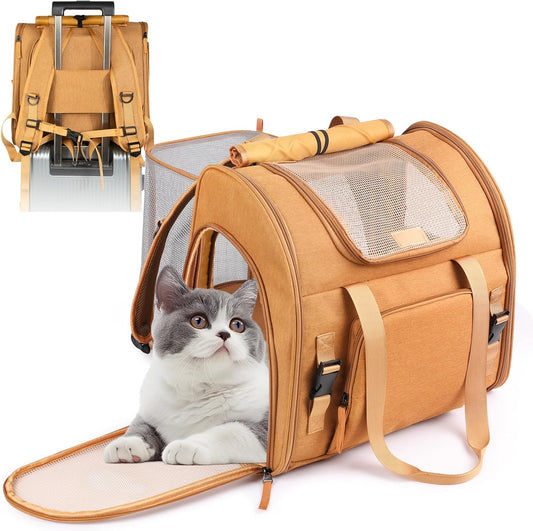 Expandable Carrier Backpack for Big Cats Small Dogs, Airline Approved Pet Carrier Backpack,Foldable Breathable Travel Backpack, Portable Pet Carrier Backpack with Safety Leash, Hiking & Travel