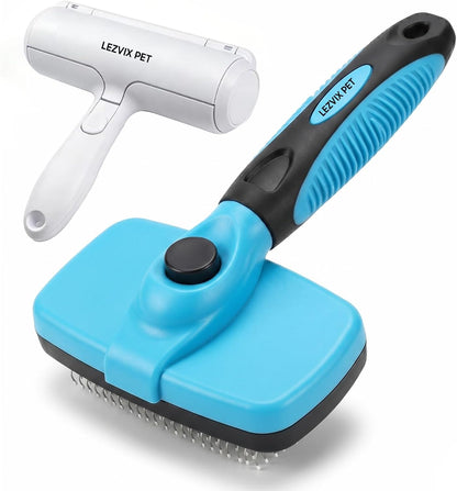 Self Cleaning Slicker Brush for Dogs & Cats – Dog & Cat Grooming Brush for Shedding, Deshedding, Undercoat Care & Loose Fur Removal