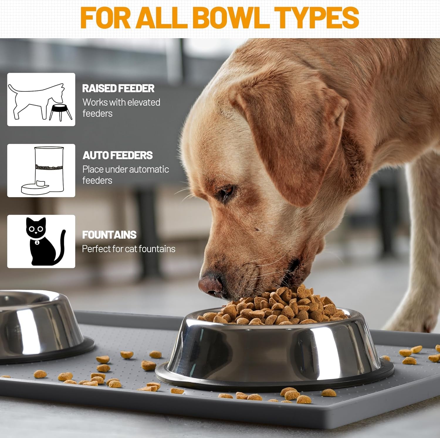 Dog Feeding Mat,100% Waterproof BPA Free Silicone Pet Food and Water Bowl Placemat,Dishwasher, High Raised Edge to Prevent Spills,Nonslip Tray to Stop Messes on Floor (19"X12"X0.5", Grey)