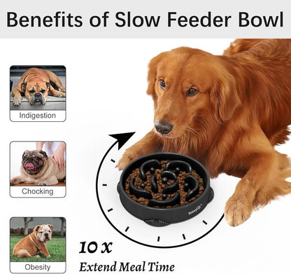 Slow Feeder Dog Bowls, Non Slip Cat Food Bowls, Bloat Stop Maze Dishes, Interactive Feeder for All Breeds 4 Cup Gray&Black