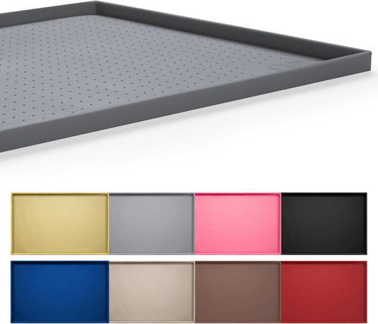 Dog Feeding Mat,100% Waterproof BPA Free Silicone Pet Food and Water Bowl Placemat,Dishwasher, High Raised Edge to Prevent Spills,Nonslip Tray to Stop Messes on Floor (19"X12"X0.5", Grey)