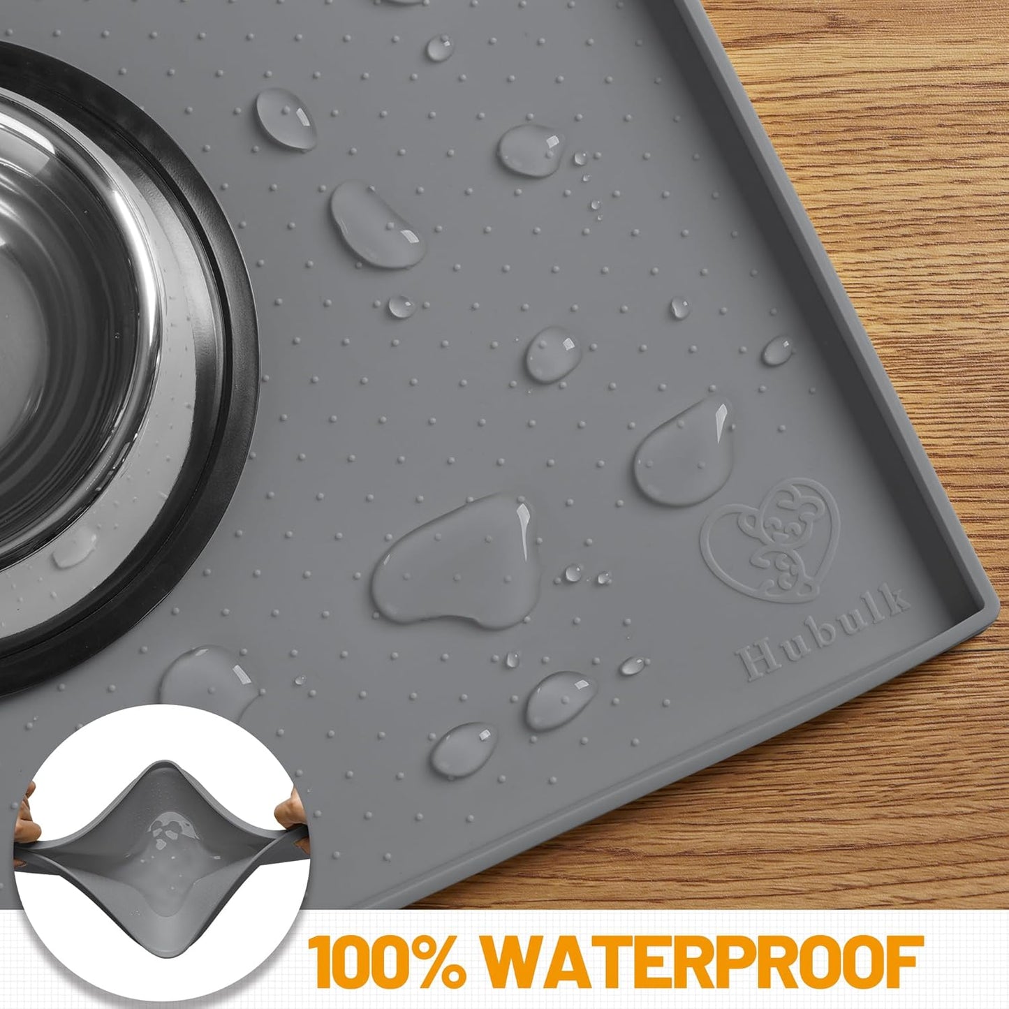 Dog Feeding Mat,100% Waterproof BPA Free Silicone Pet Food and Water Bowl Placemat,Dishwasher, High Raised Edge to Prevent Spills,Nonslip Tray to Stop Messes on Floor (19"X12"X0.5", Grey)