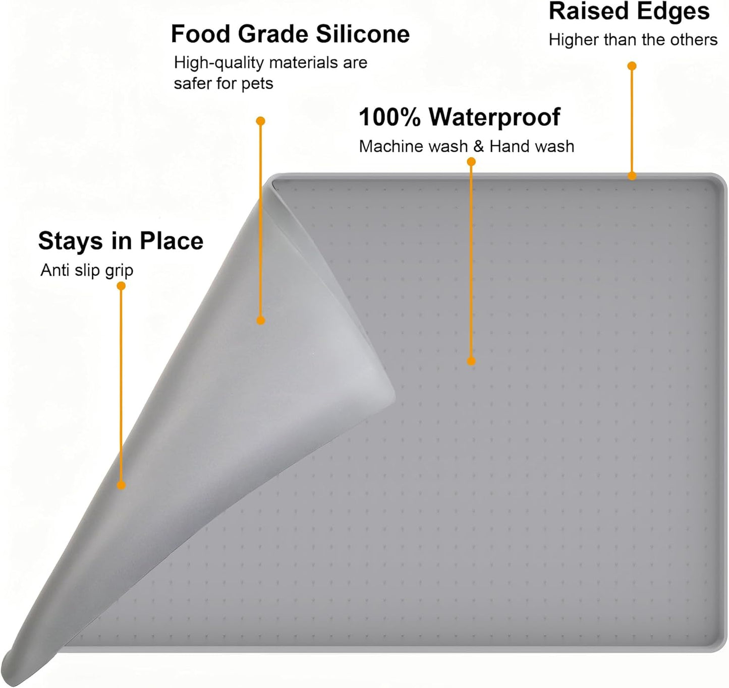 Pet Food Mat Waterproof Dog Mat 24”X16” Large – 0.5” Inch Raised Edge,Pet Silicone Feeding Placemat Water Bowl Tray for Floors, Nonslip Washable Dog Mat for Food and Water