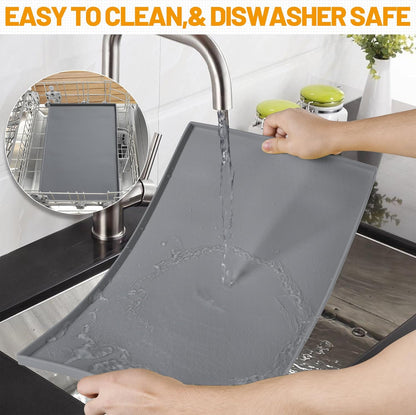 Dog Feeding Mat,100% Waterproof BPA Free Silicone Pet Food and Water Bowl Placemat,Dishwasher, High Raised Edge to Prevent Spills,Nonslip Tray to Stop Messes on Floor (19"X12"X0.5", Grey)