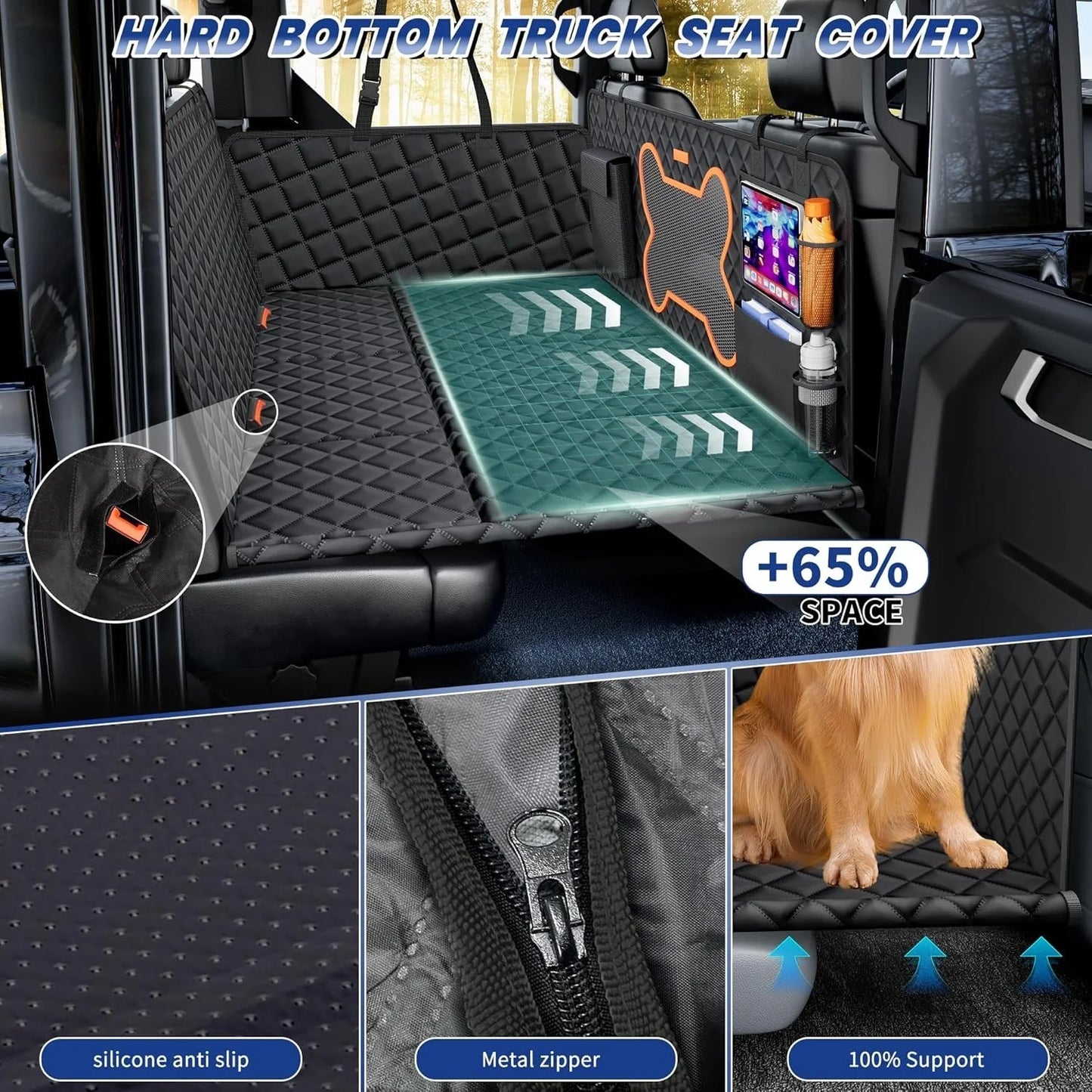 Truck Dog Seat Cover Back Seat, Hard Bottom Heavy-Duty 100Lbs Holding for Dogs