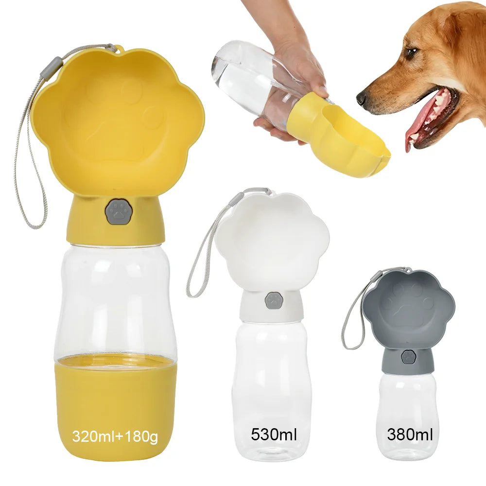 2 in 1 Dog Water Bottle with Food Container 530Ml Outdoor Portable Pet Water Dispenser Feeding Bowl for Small Large Dogs Cats