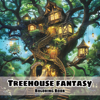 20 Page TREEHOUSE FANTASY Coloring Book for Adults Landscape Pattern Designs Stress Relief Relaxation DIY Graffiti Painting Book