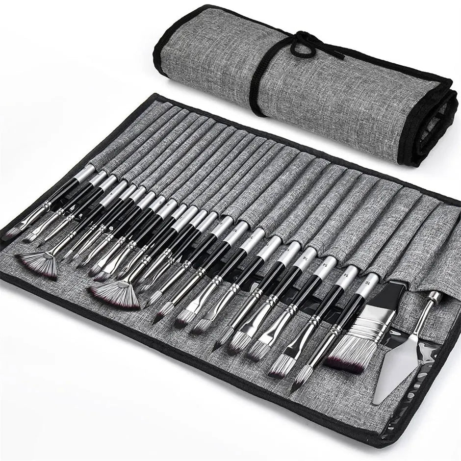 24pcs Mixed Art Brush Combination Set with Palette Knife and Painting Bag for Acrylic, Watercolor, Oil Painting and Fine Art
