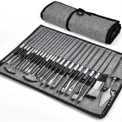 24pcs Mixed Art Brush Combination Set with Palette Knife and Painting Bag for Acrylic, Watercolor, Oil Painting and Fine Art