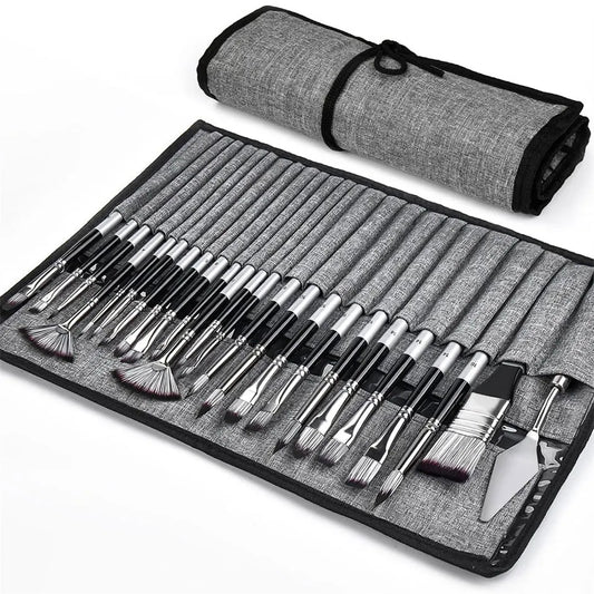 24pcs Mixed Art Brush Combination Set with Palette Knife and Painting Bag for Acrylic, Watercolor, Oil Painting and Fine Art
