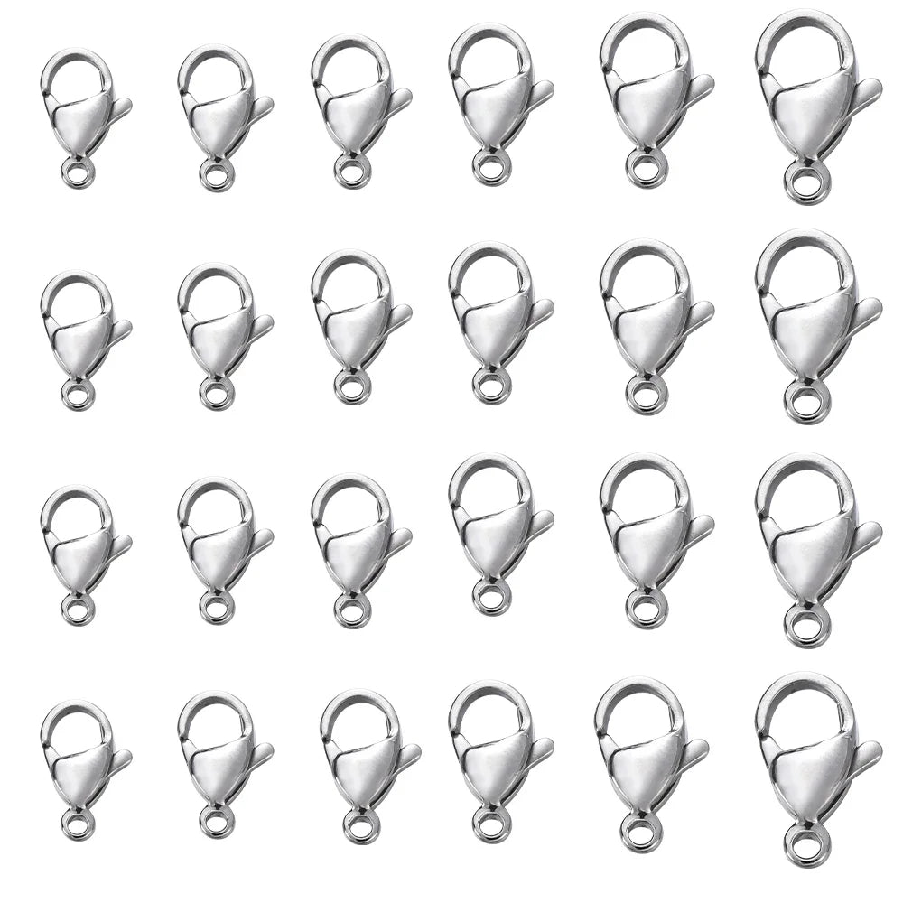 100pcs 9 10 11 12 13 15mm Stainless Steel Lobster Clasp Hook for DIY Necklace Bracelet Chain Jewelry Making Findings Accessories