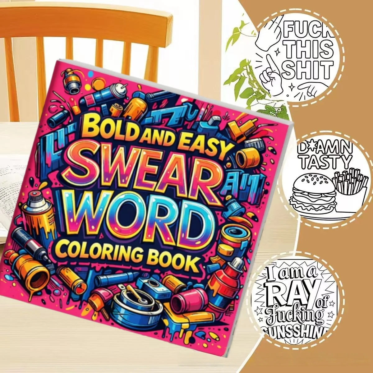 Bold And Easy Swear Word Graffiti Coloring Book For Adults Stress Relief Anti-Anxiety Art Therapy Gift