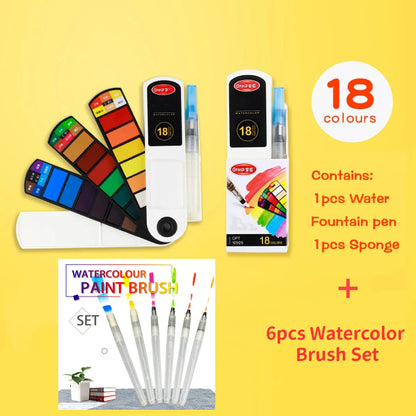 18/24/42/60 Solid Watercolor Pigment Set Foldable Travel WaterColor With Water Brush Pen Art Specific Fan Shaped Painting Tool