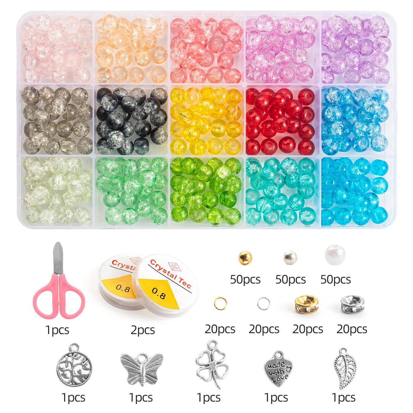 Glass Beads Bracelet Making Kits 28 Colors 8mm Crystal Beads Round Gemstone Stone Beads with Accessories for Jewelry Making DIY