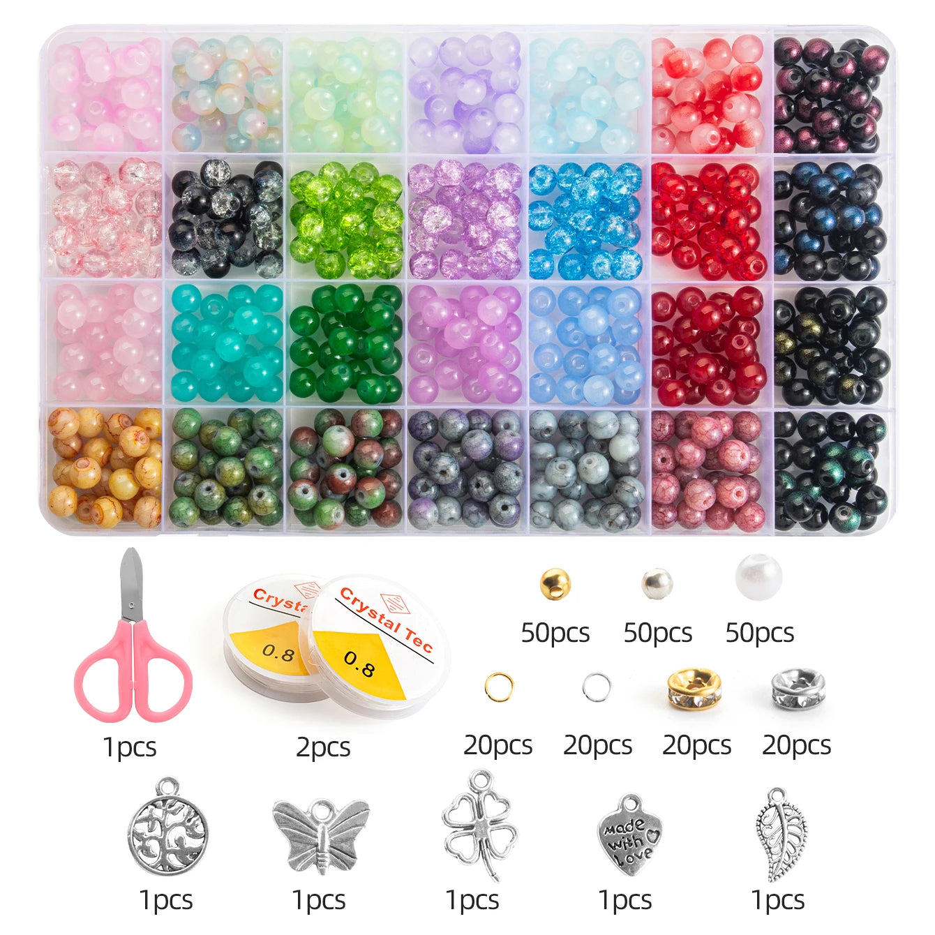 Glass Beads Bracelet Making Kits 28 Colors 8mm Crystal Beads Round Gemstone Stone Beads with Accessories for Jewelry Making DIY