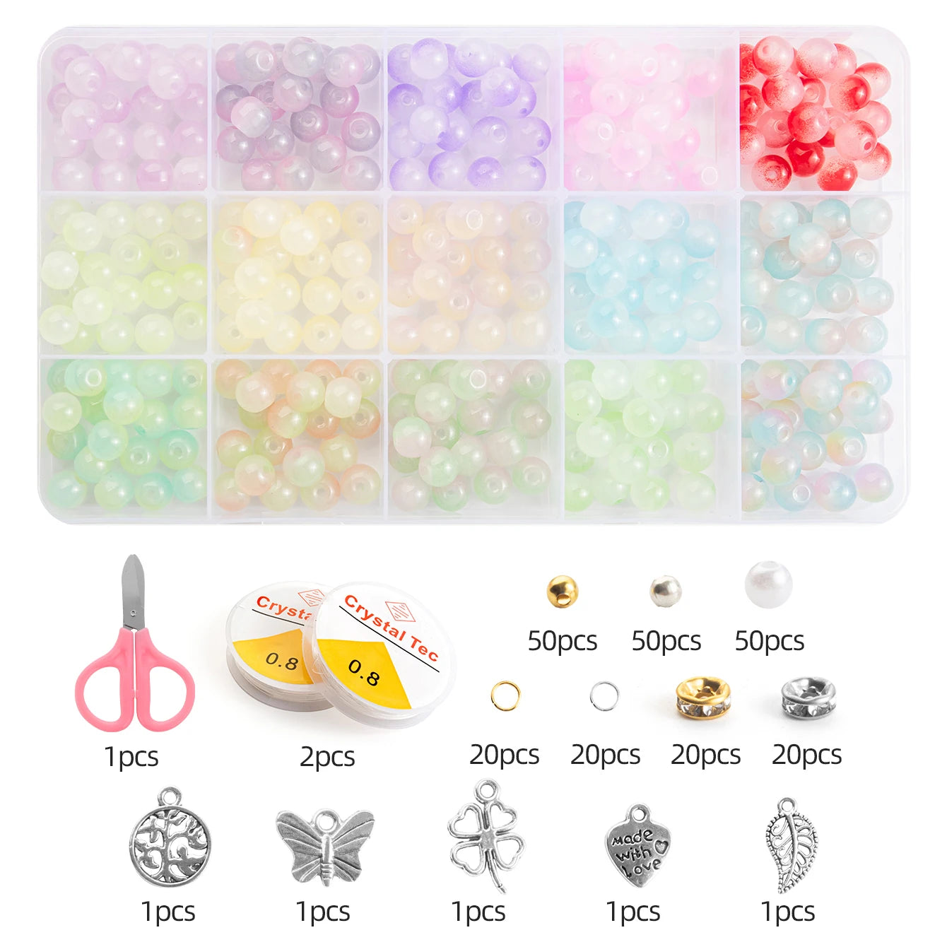 Glass Beads Bracelet Making Kits 28 Colors 8mm Crystal Beads Round Gemstone Stone Beads with Accessories for Jewelry Making DIY