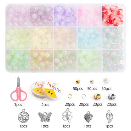 Glass Beads Bracelet Making Kits 28 Colors 8mm Crystal Beads Round Gemstone Stone Beads with Accessories for Jewelry Making DIY