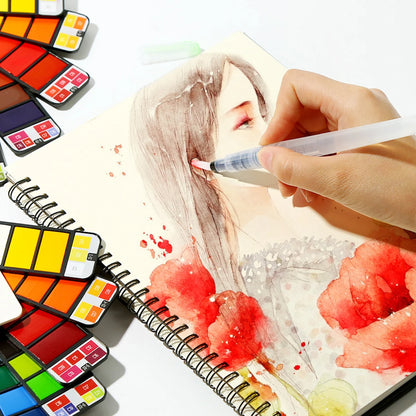 18/24/42/60 Solid Watercolor Pigment Set Foldable Travel WaterColor With Water Brush Pen Art Specific Fan Shaped Painting Tool