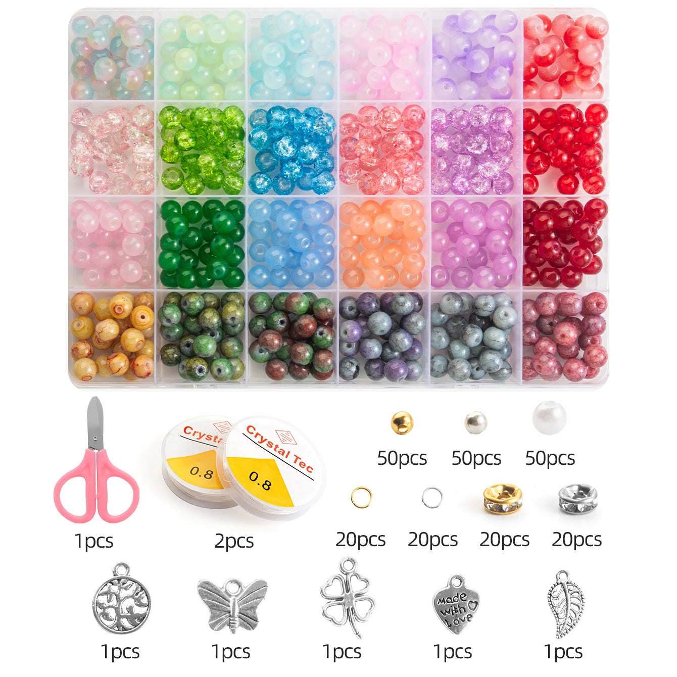Glass Beads Bracelet Making Kits 28 Colors 8mm Crystal Beads Round Gemstone Stone Beads with Accessories for Jewelry Making DIY