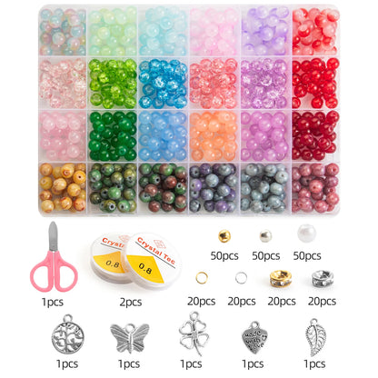 Glass Beads Bracelet Making Kits 28 Colors 8mm Crystal Beads Round Gemstone Stone Beads with Accessories for Jewelry Making DIY
