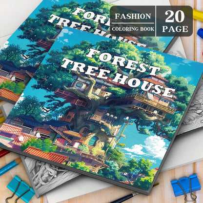 20 Page TREEHOUSE FANTASY Coloring Book for Adults Landscape Pattern Designs Stress Relief Relaxation DIY Graffiti Painting Book