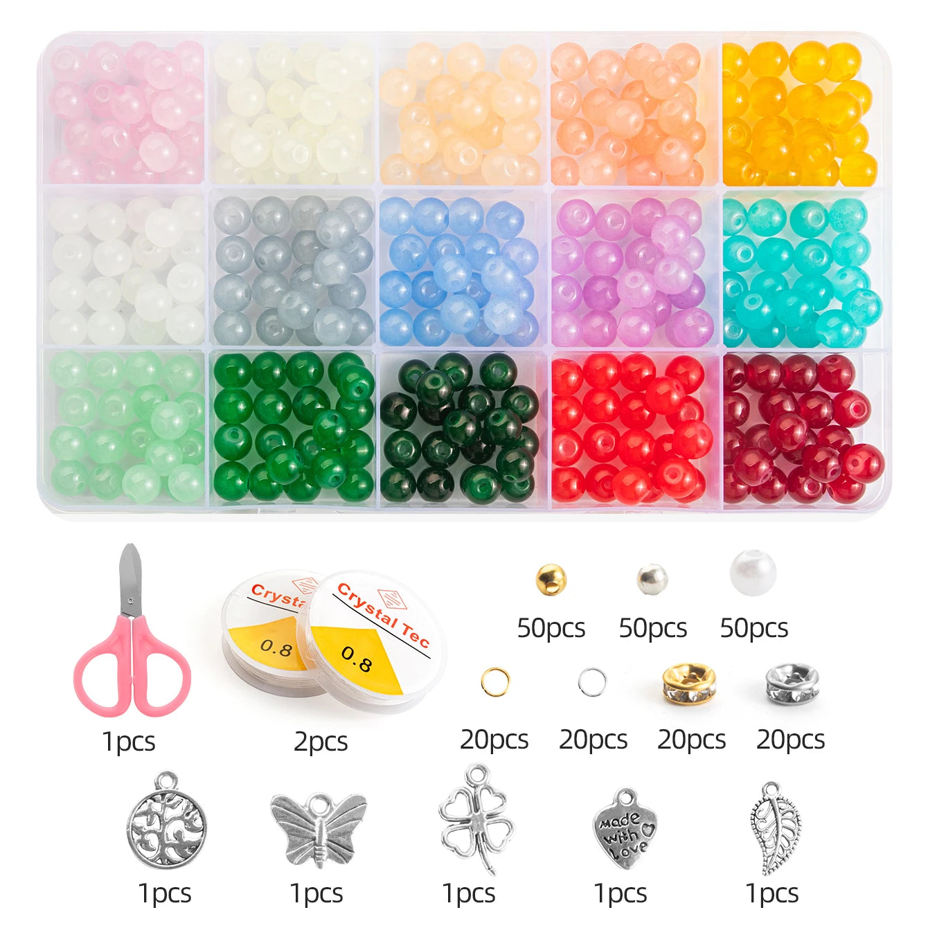 Glass Beads Bracelet Making Kits 28 Colors 8mm Crystal Beads Round Gemstone Stone Beads with Accessories for Jewelry Making DIY
