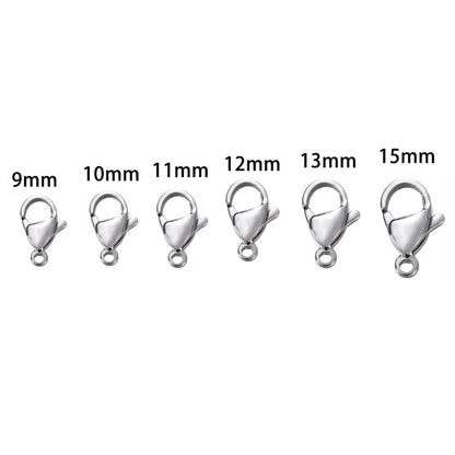 100pcs 9 10 11 12 13 15mm Stainless Steel Lobster Clasp Hook for DIY Necklace Bracelet Chain Jewelry Making Findings Accessories