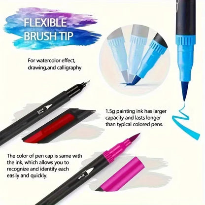 Vibrant Double-Ended Watercolor Markers – Art Set for Drawing & Crafts, Durable Plastic Bodies, Christmas Gift