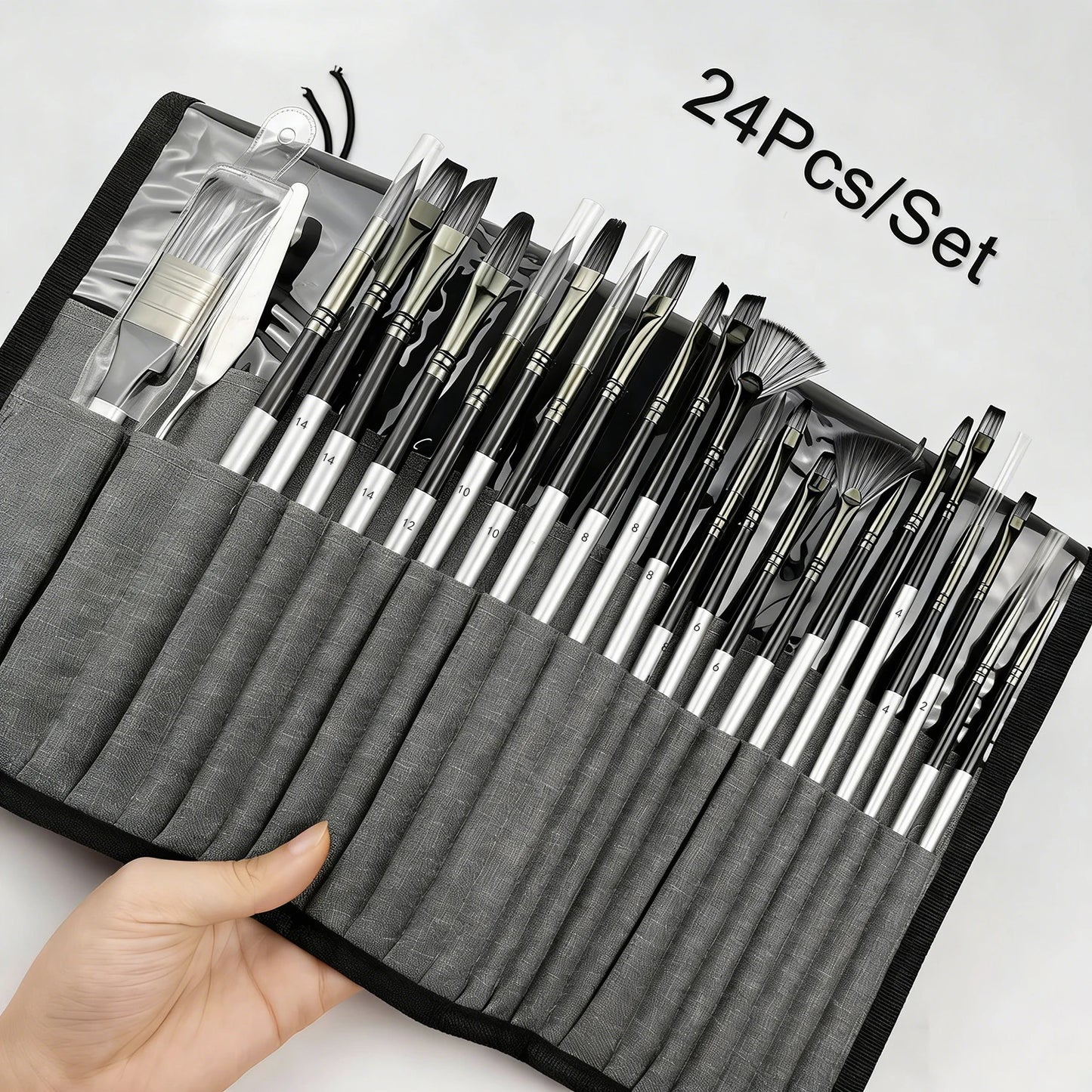 24pcs Mixed Art Brush Combination Set with Palette Knife and Painting Bag for Acrylic, Watercolor, Oil Painting and Fine Art