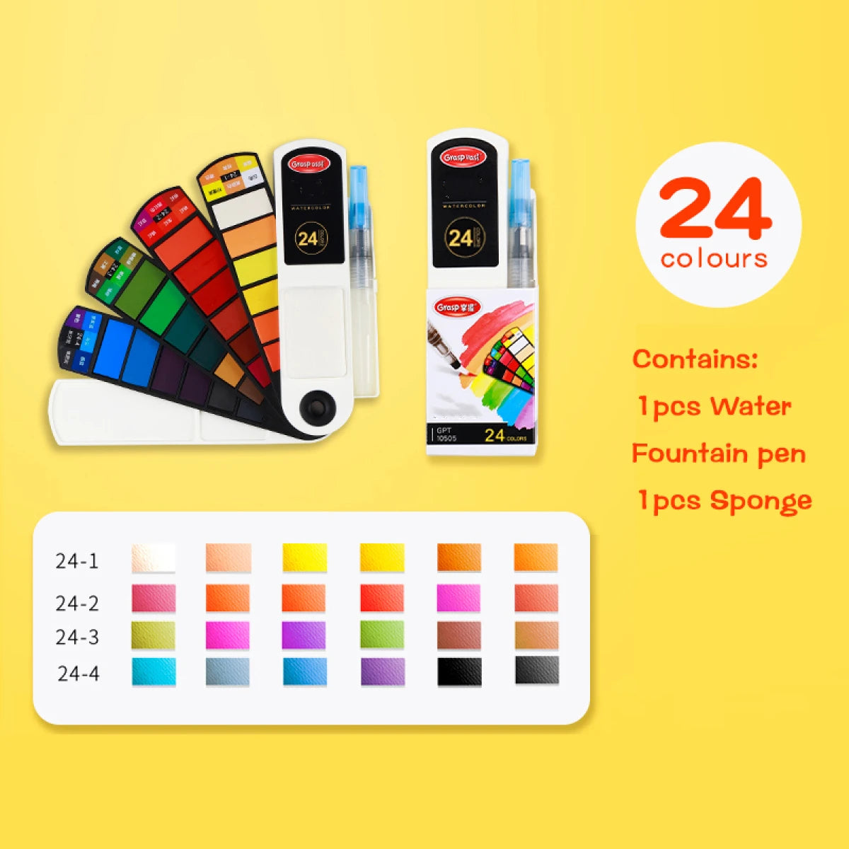 18/24/42/60 Solid Watercolor Pigment Set Foldable Travel WaterColor With Water Brush Pen Art Specific Fan Shaped Painting Tool