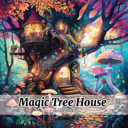 20 Page TREEHOUSE FANTASY Coloring Book for Adults Landscape Pattern Designs Stress Relief Relaxation DIY Graffiti Painting Book