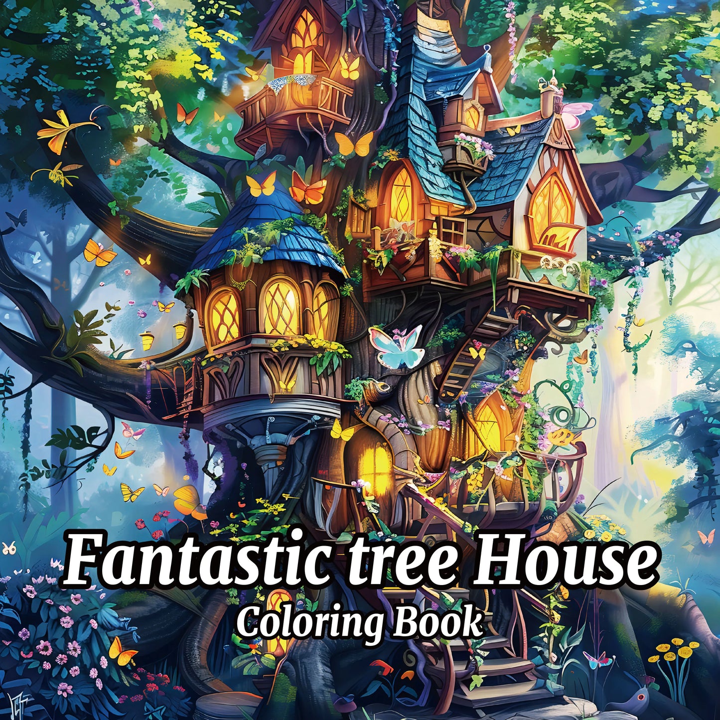 20 Page TREEHOUSE FANTASY Coloring Book for Adults Landscape Pattern Designs Stress Relief Relaxation DIY Graffiti Painting Book
