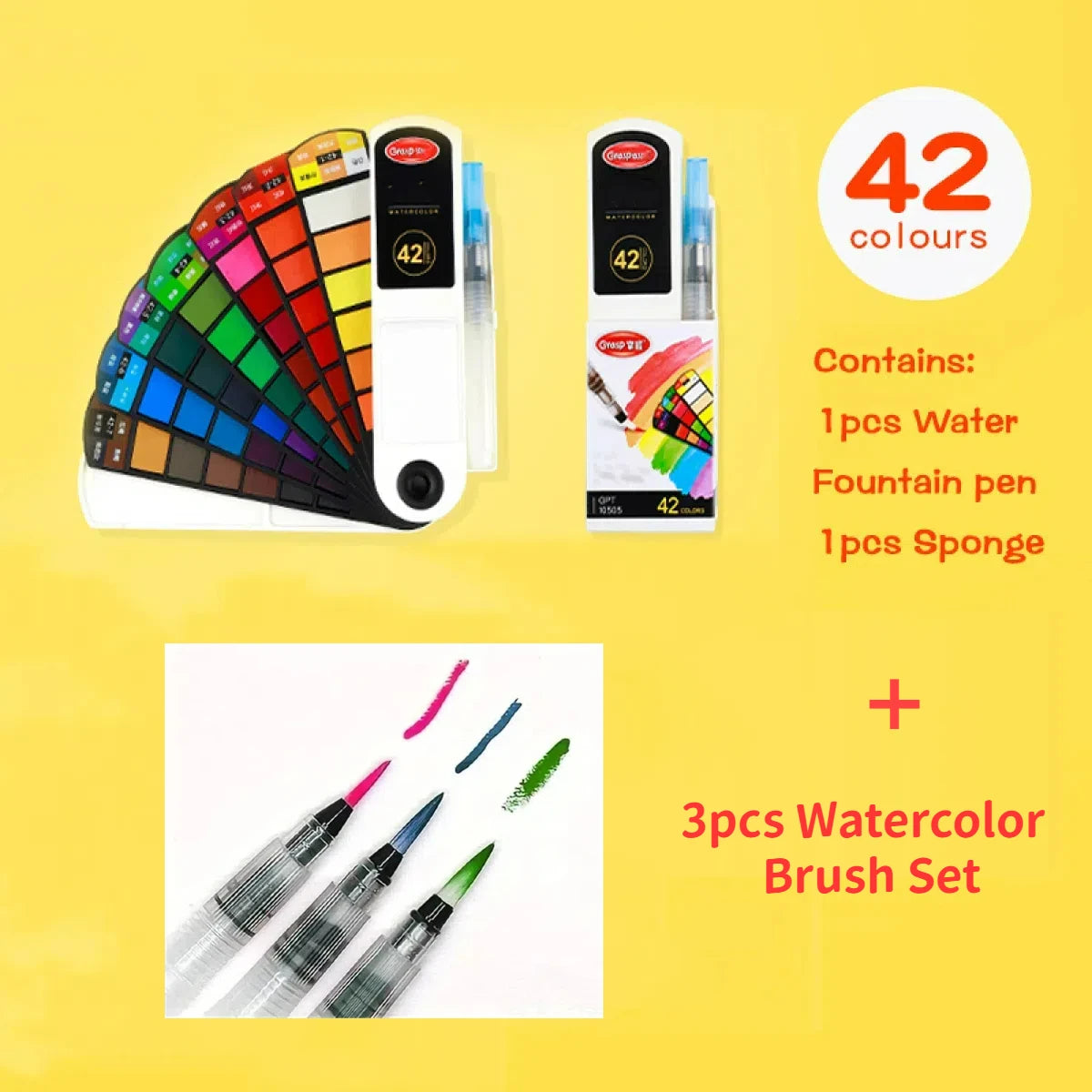 18/24/42/60 Solid Watercolor Pigment Set Foldable Travel WaterColor With Water Brush Pen Art Specific Fan Shaped Painting Tool