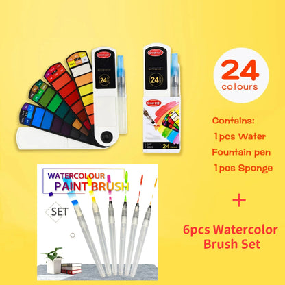 18/24/42/60 Solid Watercolor Pigment Set Foldable Travel WaterColor With Water Brush Pen Art Specific Fan Shaped Painting Tool