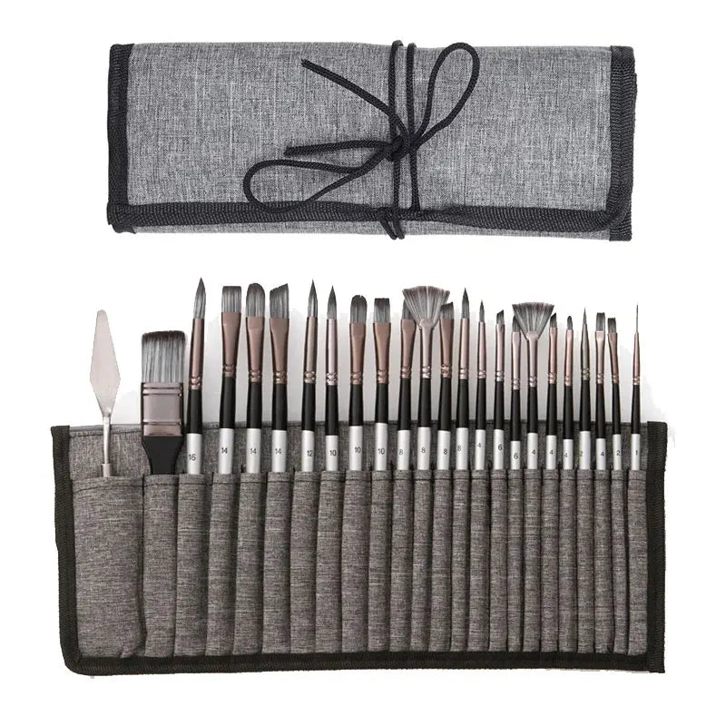 24pcs Mixed Art Brush Combination Set with Palette Knife and Painting Bag for Acrylic, Watercolor, Oil Painting and Fine Art