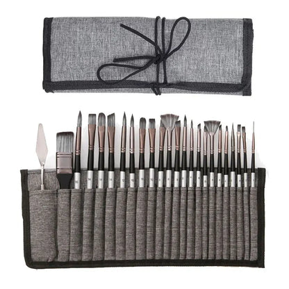 24pcs Mixed Art Brush Combination Set with Palette Knife and Painting Bag for Acrylic, Watercolor, Oil Painting and Fine Art