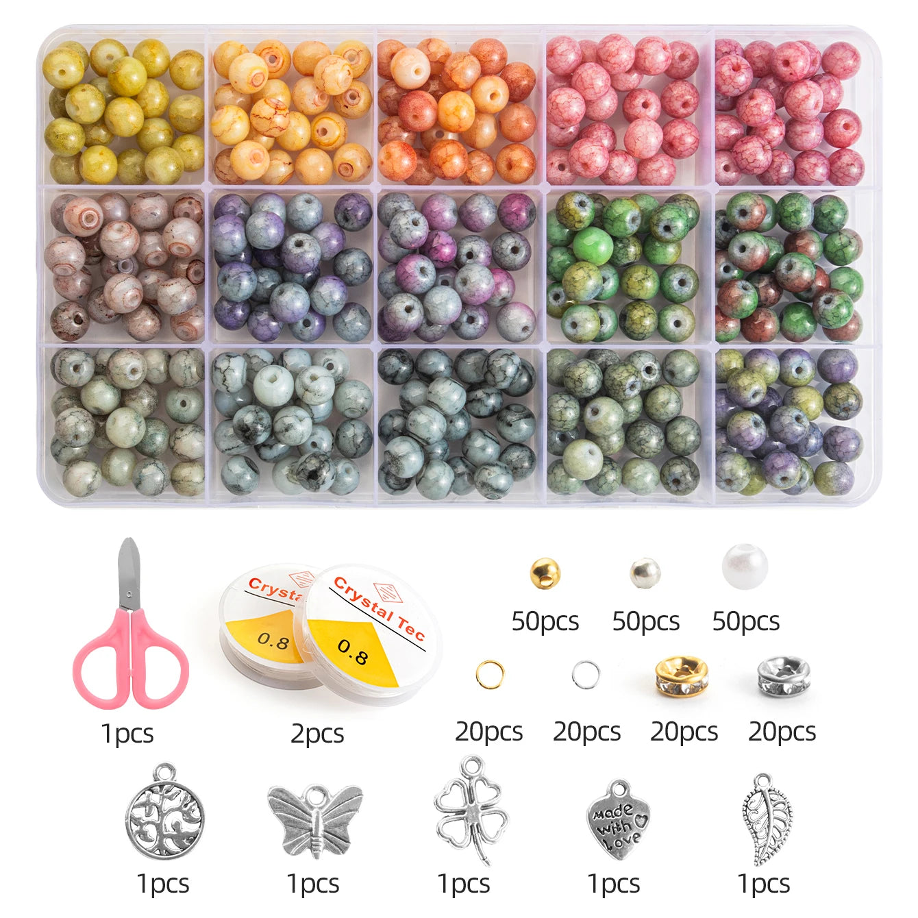 Glass Beads Bracelet Making Kits 28 Colors 8mm Crystal Beads Round Gemstone Stone Beads with Accessories for Jewelry Making DIY
