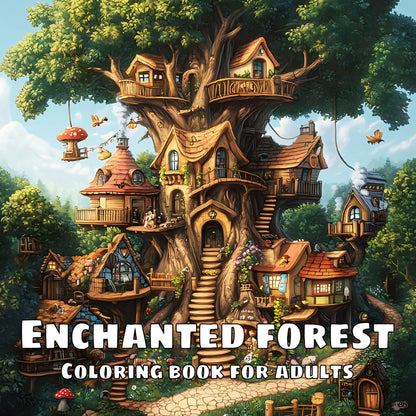 20 Page TREEHOUSE FANTASY Coloring Book for Adults Landscape Pattern Designs Stress Relief Relaxation DIY Graffiti Painting Book